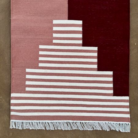 Handmade Red Cotton Modern Dhurrie For Home Decor